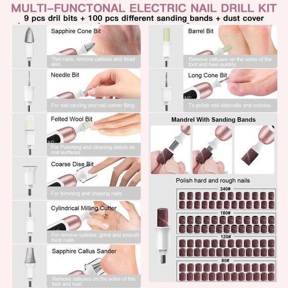 Electric Nail File Appliance Cordless Nail Drill Pedicure Unit New - Picture 1 of 2